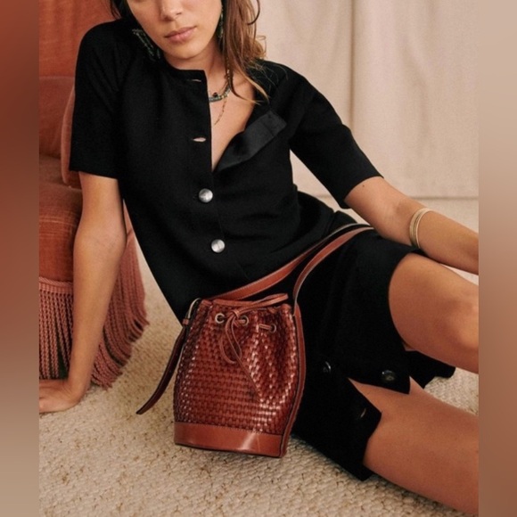 Sezane Ava Black Knit Mini Dress with Button Detail - Picture 3 of 10